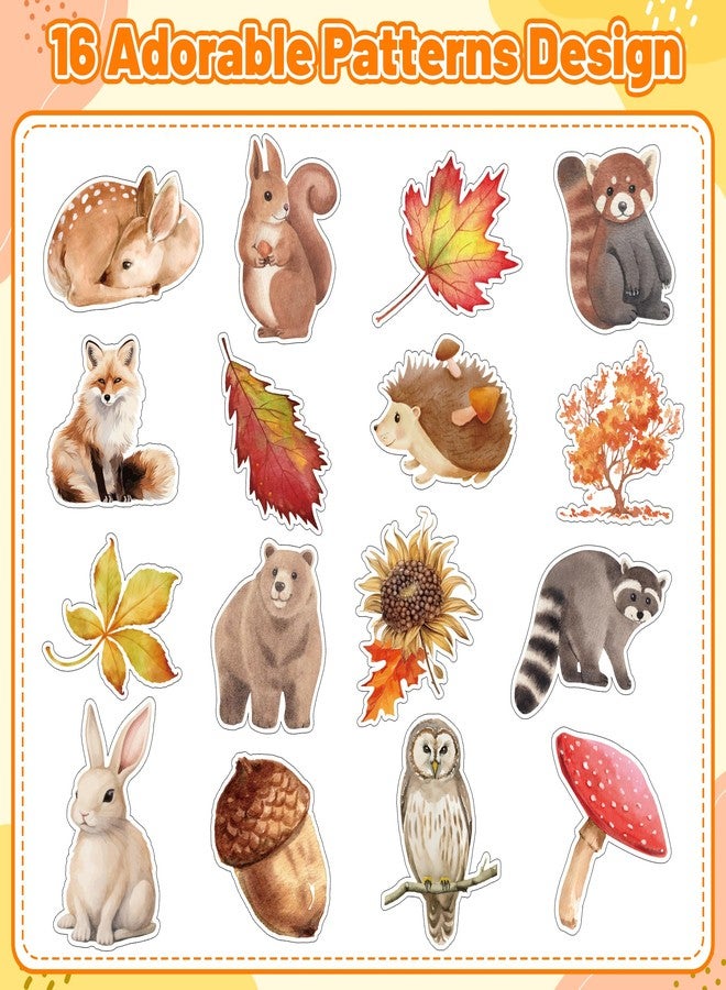 A1diee Autumn Animal Sticker Roll - Watercolor Fall Forest Animal Teacher Reward Stickers Decals for Scrapbook Laptops Party Favor Windows Water Bottle Decoration,1000Pcs in 2Roll with 16 Patterns - Image 3